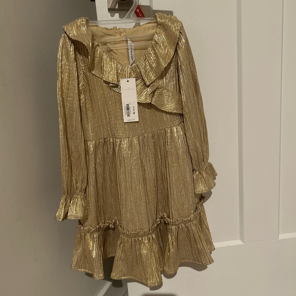 NWT size 3T METALLIC PLISSE FAUX WRAP DRESS